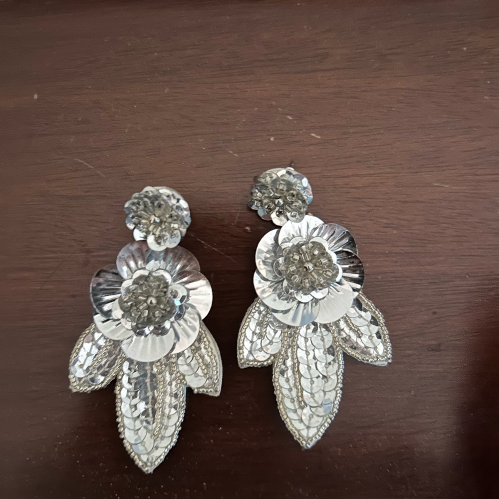 Silver Floral Statement Earrings